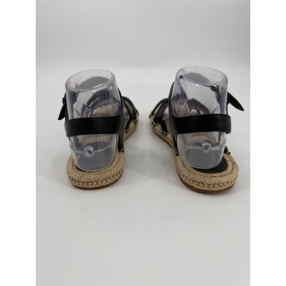 Coach Women Black Leather Espadrille Gladiator Sandals Multi Strap Gold Bead 7.5